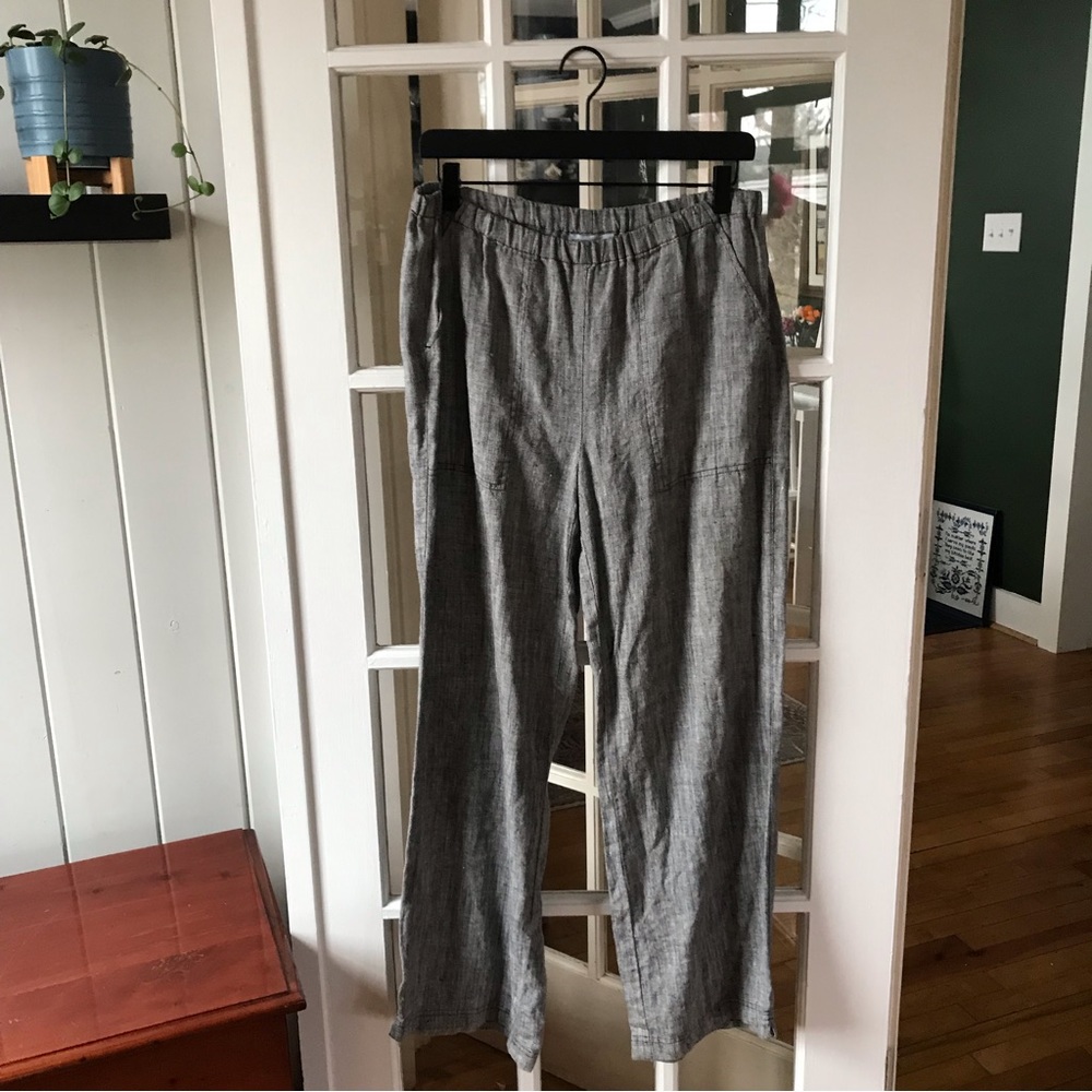 Valerie Stevens 100% Linen Heathered Gray Relaxed Straight Leg Pants Small
